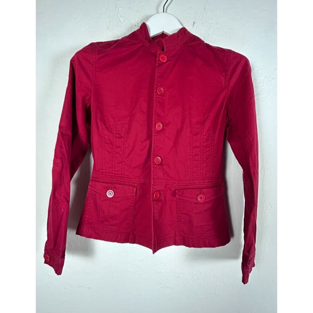 Vintage Ralph Lauren Womens Red Button Up Peplum Cropped Jacket Size 4 Pockets